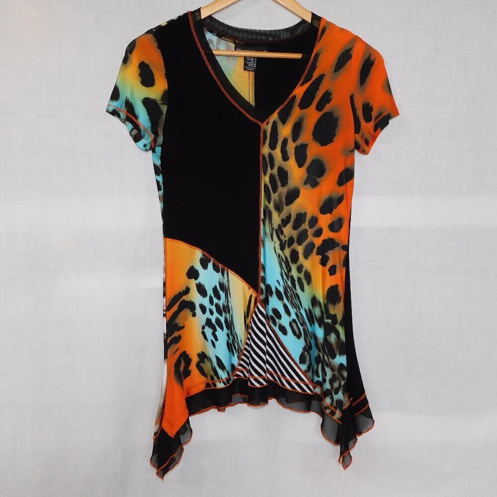 Frank Lyman  Design Multicolour Animal Pattern Tunic Top Zebra Leopard Womens 4
